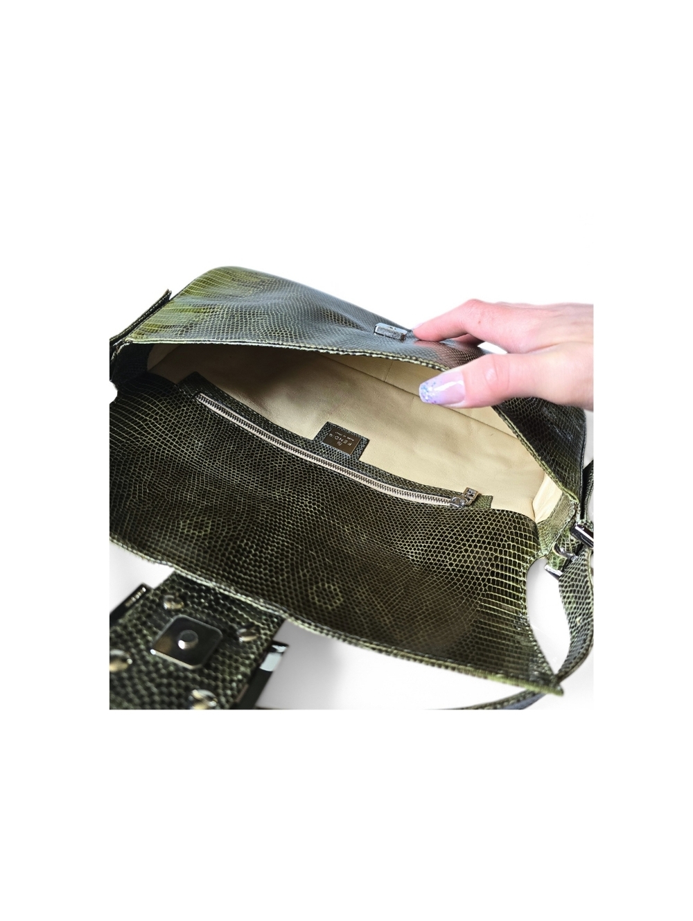 Fendi Baguette Vintage Full Exotic Lizard Leather Green - Picture 9 of 12